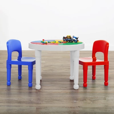 3pc Round Plastic Construction Table With 2 Chairs And Cover Blue/Red/White - Humble Crew 8 3pc Round Plastic Construction Table With 2 Chairs And Cover Blue/Red/White - Humble Crew - Image 6