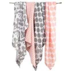 Bacati - Ikat Coral/Gray Dots/Stripes Swaddling Muslin Blankets Set Of 4 -Baby Household Products GUEST bafae1c9 f918 4403 a4e2 f84b7128e68d