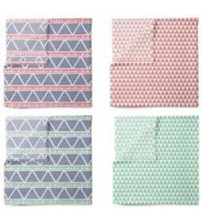 Bacati - Emma Aztec Print Coral/Mint/Navy Triangles Muslin Swaddling Blankets Set Of 4