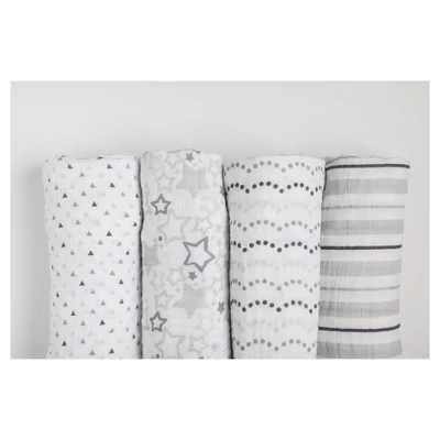 SwaddleDesigns Cotton Muslin Swaddle Blankets - Starshine Shimmer - 4pk - Sterling Gray 5 SwaddleDesigns Cotton Muslin Swaddle Blankets - Starshine Shimmer - 4pk - Sterling Gray - Image 3