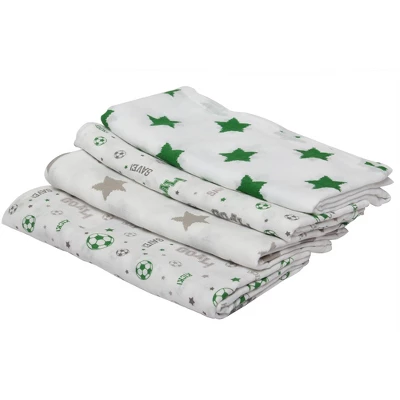 Bacati - Soccerball Green/Gray Muslin Swaddling Blankets Set Of 4 5 Bacati - Soccerball Green/Gray Muslin Swaddling Blankets Set Of 4 - Image 3