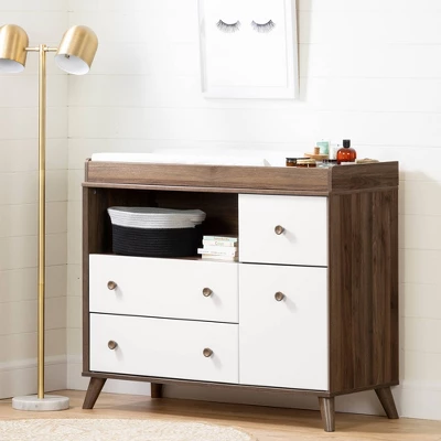 Yodi Changing Table With Drawers - Natural Walnut And Pure White - South Shore 3 Yodi Changing Table With Drawers - Natural Walnut And Pure White - South Shore