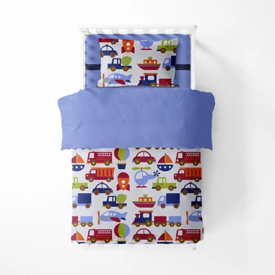 Bacati - Transportation Blue Navy Green Red Orange 4 Pc Toddler Bedding Set 5 Bacati - Transportation Blue Navy Green Red Orange 4 Pc Toddler Bedding Set - Image 3
