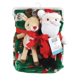Hudson Baby Unisex Baby Plush Blanket With Toy, Rudolph And Santa, One Size