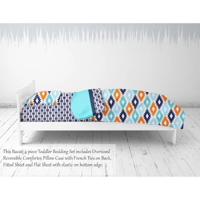 Bacati - Aztec Print Liam Aqua Orange Navy 4 Pc Toddler Bedding Set 5 Bacati - Aztec Print Liam Aqua Orange Navy 4 Pc Toddler Bedding Set - Image 3