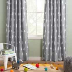 Front Page 38 Blackout Curtain Panel Trees - Cloud Island Gray
