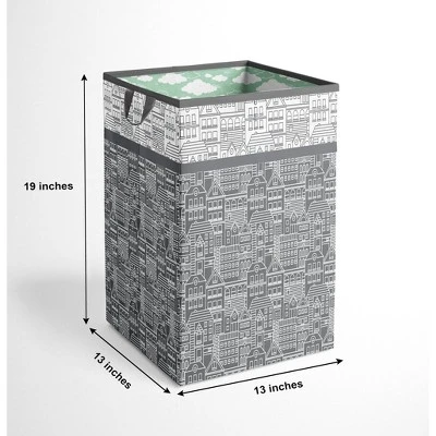 Bacati - Clouds In The City Mint//Gray Collapsible Laundry Hamper 5 Bacati - Clouds In The City Mint//Gray Collapsible Laundry Hamper - Image 3