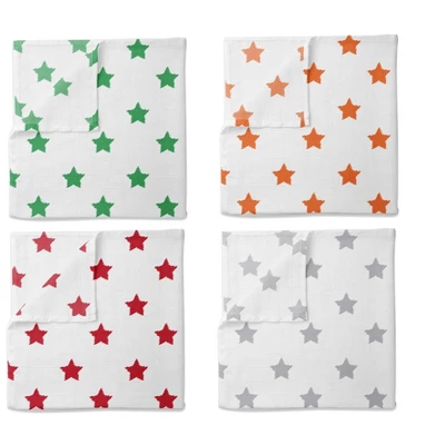 Bacati - Stars Neutral Swaddling Muslin Blankets Of 4 (Green,Orange,Red,Gray) 3 Bacati - Stars Neutral Swaddling Muslin Blankets Of 4 (Green,Orange,Red,Gray)