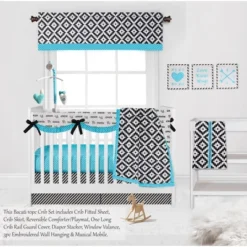 Bacati - Love Aztec Print Black Turquoise 10 Pc Crib Bedding Set With Long Rail Guard Cover 15 Bacati - Love Aztec Print Black Turquoise 10 Pc Crib Bedding Set With Long Rail Guard Cover -Baby Household Products GUEST db764ad8 c17e 4476 849b ceafdb293729