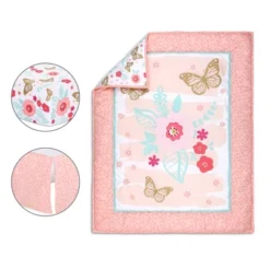 The Peanutshell Aflutter Baby Crib Bedding Set, Pink Floral/Butterfly - 3pc