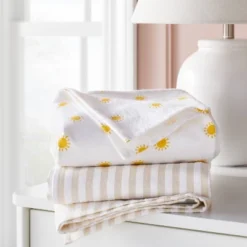 Front Page 30 Flannel Swaddle Baby Blankets - Yellow Sun And Stripe - 2pk - Cloud Island™