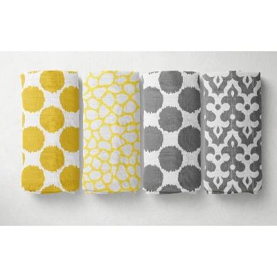 Bacati - Ikat Dots Giraffe Yellow Grey Neutral 10 Pc Crib Set With Long Rail Guard Cover & 4 Muslin Swaddling Blankets 9 Bacati - Ikat Dots Giraffe Yellow Grey Neutral 10 Pc Crib Set With Long Rail Guard Cover & 4 Muslin Swaddling Blankets - Image 7